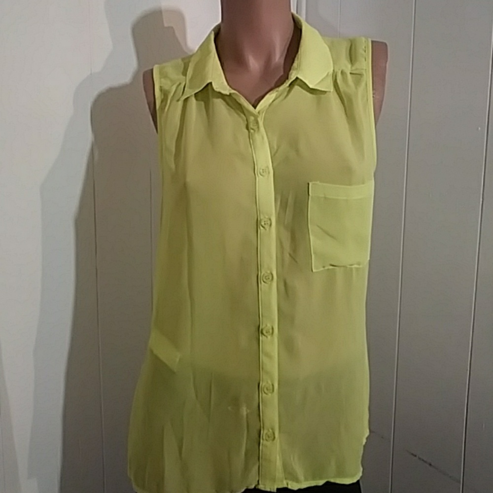 Six Degrees Womens Sheer Button Down Sleeveless Top M
